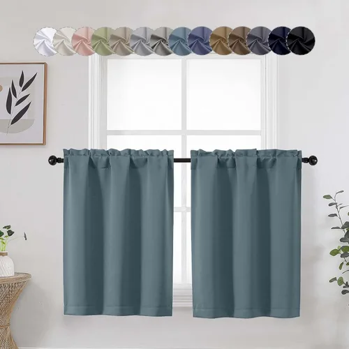 Vista 28 de Aqua Cafe - Juego de 2 paneles de cortinas opacas de 24 pulgadas de largo, con aislamiento térmico suave y sólido, para ventanas de baño, sótano