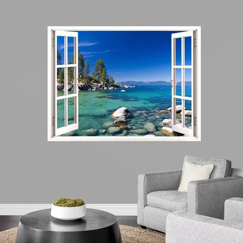 Vista 53 de IDEA4WALL Adhesivo mural removible para pared, arena blanca tropical, playa, orilla, palmera, naturaleza, desierto, fotografía, arte moderno