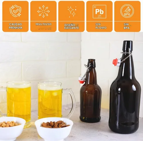 Vista 5 de FastRack Botellas de vidrio Swing Top de 33 onzas, paquete de 12, botellas de vidrio con tapa abatible ámbar con tapas herméticas, botellas