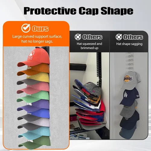 Vista 4 de Organizador de Sombreros para Gorras de Béisbol que Sostiene Hasta 40 Sombreros, Paquete de 2 Percheros de Sombreros para Pared, Soporte