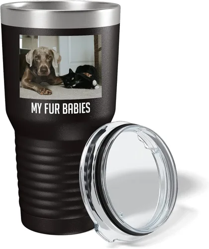 Vista 3 de Vaso personalizado de 30 onzas (17 colores) con foto impresa con aislamiento térmico de acero inoxidable recubierto de polvo con tapa, regalo