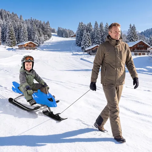 Vista 8 de Goplus Trineo Snow Racer con frenos, mango de dirección, cuerdas de Azul