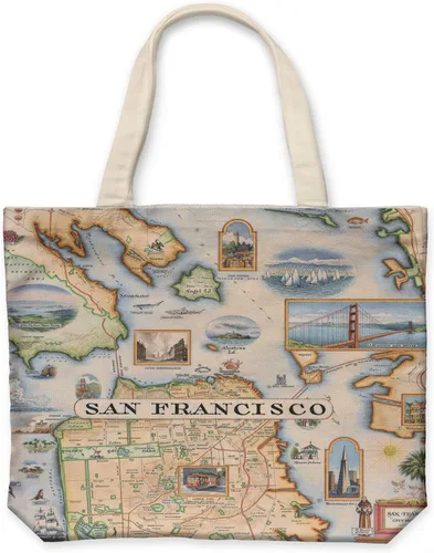 Vista 44 de Xplorer Maps Bolsa de lona con asas, bolsa de compras de comestibles de tela, bolsa reutilizable y ecológica, 100% algodón, lavable