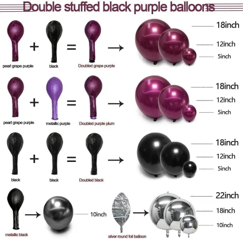 Vista 4 de Black Purple Balloon Arch Double Stuffed Purple Silver Foil Balloon Kit