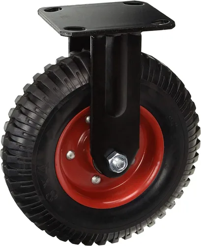 Vista 3 de POWERTEC 17053 - Rueda industrial fija de alta resistencia, banda de rodadura de goma de 8 pulgadas, color negro y rueda industrial giratoria