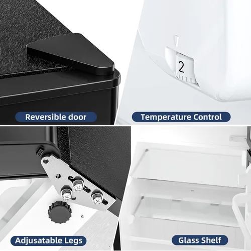 Vista 7 de Antarctic Star Mini refrigerador con congelador, refrigerador compacto de doble puerta, termostato ajustable, refrigerador pequeño para dormitorio