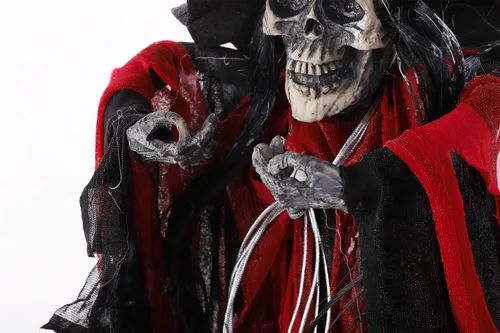 Vista 5 de JIAHG Decoraciones de Halloween, esqueleto colgante animado fantasma con ojos rojos brillantes activados por sonido de voz aterradora fiesta