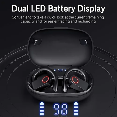 Vista 2 de Auriculares inalámbricos, Bluetooth 5.0 para correr, auriculares estéreo de graves profundos, auriculares deportivos con micrófono integrado