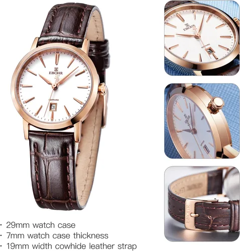 Vista 5 de Reloj clásico de cuarzo para mujer, elegante y resistente, con correa de piel de vacuno, perfecto para cualquier ocasión