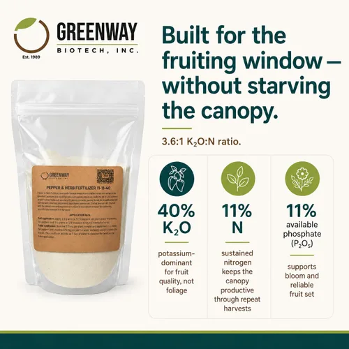 Vista 3 de Greenway Biotech, Inc. Fertilizante de pimienta y hierbas 11-11-40 en polvo - Soluble en agua con micronutrientes quelados para pimientos picantes