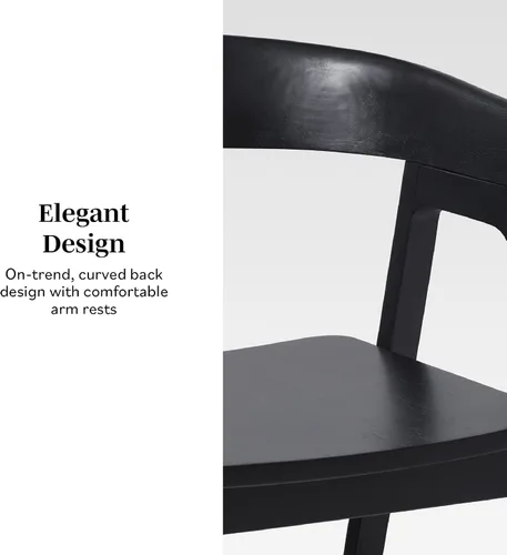 Vista 4 de Walker Edison Ezra - Silla de comedor moderna de madera maciza con respaldo redondeado, color negro (juego de 2)