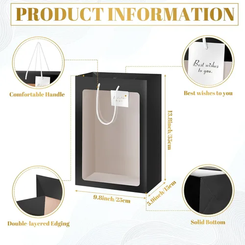 Vista 3 de Yahenda - 24 bolsas de regalo grandes con ventana transparente de 13.8 x 9.8 x 5.9 pulgadas, bolsas de papel transparente para ramo de flores