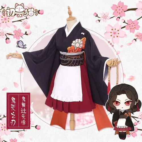 Vista 2 de Cosplay Life Anime Kimetsu Café Maid Lolita Vestido Manga Personaje Merch Conjunto Completo Kimono Disfraz