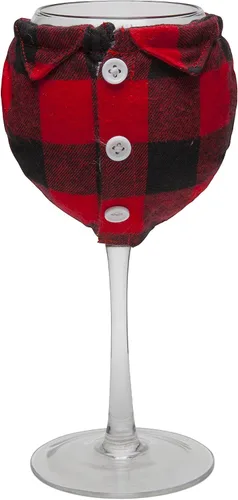 Vista 2 de BigMouth Inc. The Flannel Shirt - Copa de vino de 14 onzas con gráficos de árbol de hoja perenne, incluye camisa de franela extraíble con frases