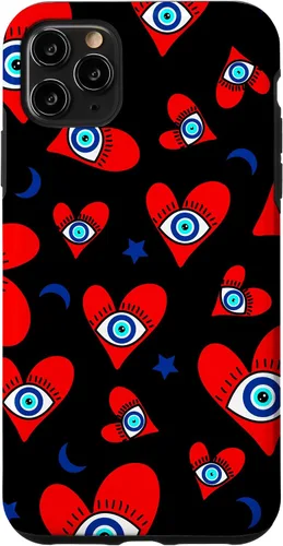 Vista 4 de Funda para iPhone 12 mini con diseño de mal de ojo, diseño de corazones de mal de ojo azul