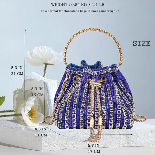 Vista 5 de Bolso de noche con diamantes brillantes para mujer, bolso de mano con diamantes de imitación para fiesta, baile de graduación, cóctel