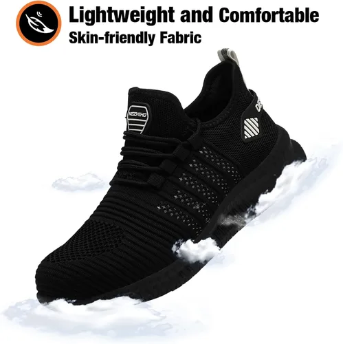 Vista 5 de Kezhiho Zapatos de trabajo con punta de acero para hombre, ligeros, cómodos, antideslizantes, a prueba de pinchazos, zapatos de seguridad