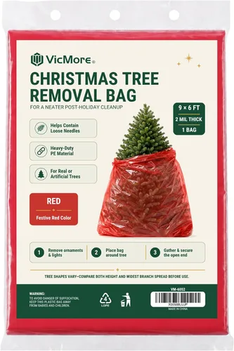 Vista 10 de Bolsa de eliminación de árbol de Navidad VicMore 9x6 pies de plástico transparente – Polietileno resistente, resistente a roturas y sin olor
