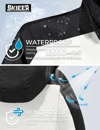 Vista 6 de Skieer Chaqueta de esquí impermeable para hombre, abrigo de snowboard de invierno con capucha, impermeable a prueba de viento