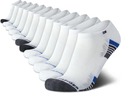 Vista 18 de Tommy Hilfiger Calcetines de corte bajo para hombre, paquete de 12 calcetines deportivos para correr que absorben la humedad para hombre