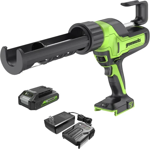 Vista 11 de Greenworks Pistola de calafateo y adhesivo inalámbrica de 24 V de 10 onzas, antigoteo de 6 velocidades con batería USB de 2 Ah y cargador de 2 A