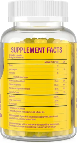 Vista 7 de Myo-inositol y D-Chiro Inositol, Gomitas de inositol con vitamina D3, glicinato de magnesio, omega-3, folato y zinc, suplemento de inositol ciclo