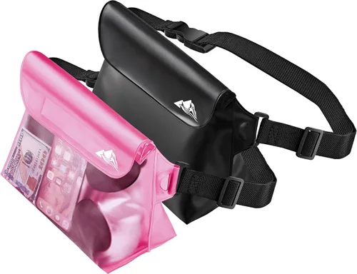 Vista 16 de HEETA Paquete de 2 bolsas impermeables con correa para la cintura, bolsa seca táctil con cinturón ajustable para teléfono, objetos de valor