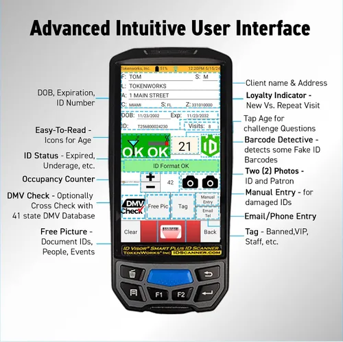 Vista 2 de IDVisor Smart Plus - Escáner de identificación - Verificación de edad de licencia de conducir y pasaporte y gestión de clientes - Pantalla LCD