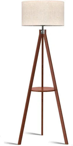 Vista 10 de LEPOWER Lámpara de pie de trípode, lámpara de pie de madera de mediados de siglo, lámpara de pie con estante de diseño moderno para sala de estar