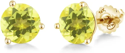 Vista 92 de Gem Stone King Aretes de Martini de oro amarillo de 14 quilates Aretes de tuerca de 3 puntas para mujeres y hombres Redondos de 0.236 pulgadas