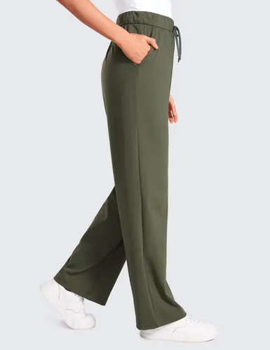 Vista 3 de CRZ YOGA Pantalones casuales elásticos en 4 direcciones para mujer de 30.5 pulgadas, rectos, pierna ancha, pantalones de trabajo, pantalones