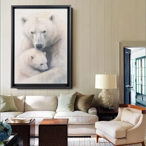 Vista 3 de Fox Mother Cub Print, In The Style Of Stencil-Based, Ivory, Kids Wall Art, Kids Wall Art Display, Mom And Baby Animal Art Print