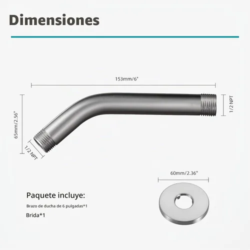 Vista 5 de Cobbe Brazo de ducha con brida y cinta de teflón, brazo de ducha de 6 pulgadas montado en la pared, extensión de acero inoxidable 304 para cabezal