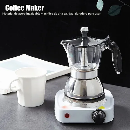 Vista 7 de Fdit Cafetera de acero inoxidable, olla octogonal para estufa, diseño transparente, capacidad de 6.8 fl oz, acrílico y acero inoxidable