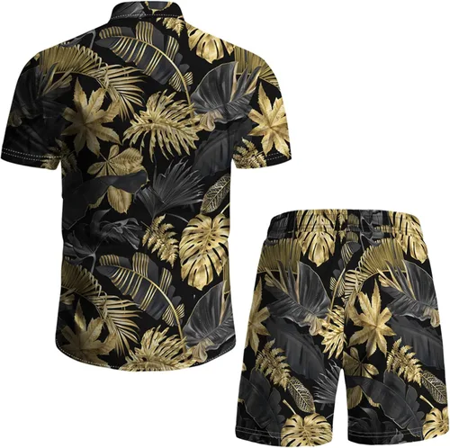 Vista 5 de RPOVIG Conjunto de 2 piezas con sombrero de pescador para hombre camisa a juego pantalones cortos hawaianos para festivales florales