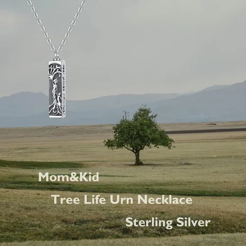 Vista 26 de Collar con colgante de urna de cenizas de cremación y árbol de la vida para mujer, plata de ley US1