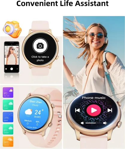 Vista 5 de Hwagol Relojes Inteligentes para Mujeres Compatible con Teléfonos Android e iPhone (Llamada Bluetooth), Rastreador de Fitness Redondo de 1.39