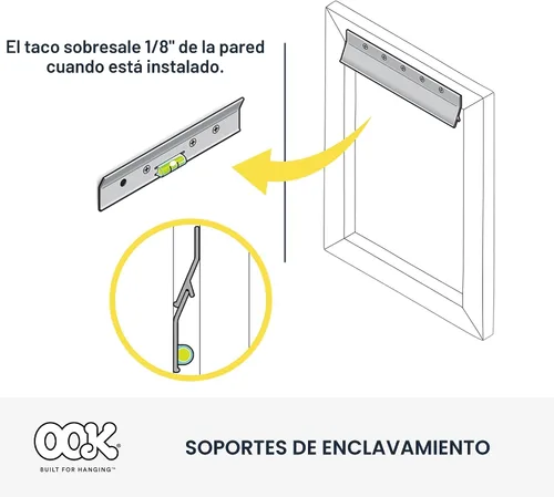 Vista 6 de Kit OOK 55312 Hangman para colgar cuadros de 13 piezas estilo francés inglete con tornillos Wall Dogs., 533208 Aluminum finish, Holds up to 100lb