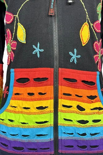 Vista 6 de Agan Traders Chaquetas bohemias con cremallera para mujer, con parches de teñido anudado, sudaderas ligeras con capucha para mujer 2025