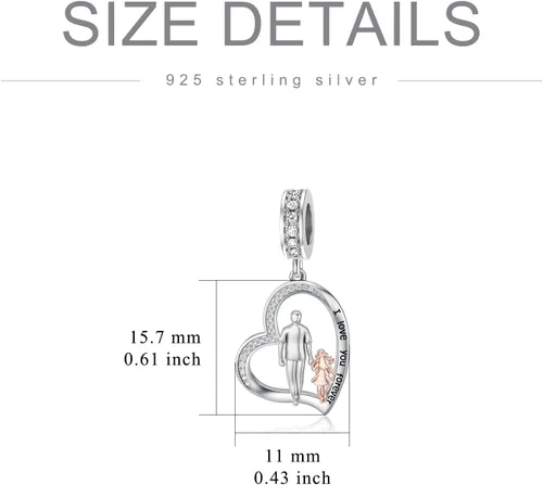 Vista 174 de PROESS Dije para padre, madre e hija, pulsera de plata de ley para pulseras, regalos de cumpleaños, día de San Valentín, para hija, madre, amante