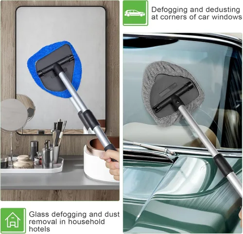 Vista 5 de 3 piezas de microfibra limpiador de parabrisas de coche, kit de limpieza para detalles del interior del automóvil con mango extensible y 9