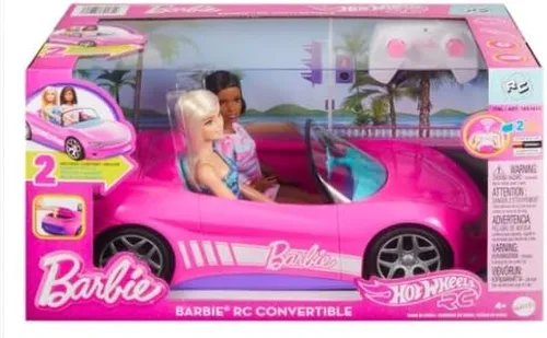 Vista 3 de Hot Wheels Coche convertible Barbie con control remoto con 2 muñecas