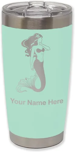 Vista 35 de LaserGram Vaso aislado al vacío de 20 onzas, sirena, grabado personalizado incluido (negro)