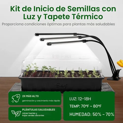 Vista 2 de SOLIGT Kit de inicio de semillas de 60 celdas con luz de crecimiento y alfombrilla térmica, bandeja de inicio de semillas con cúpula de 4.3