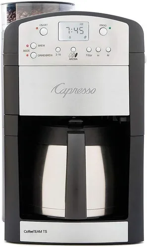 Vista 2 de Cafetera digital para 10 tazas con molino cónico 464.05 CoffeeTeam GS, de Capresso, Jarra de vidrio, Negro