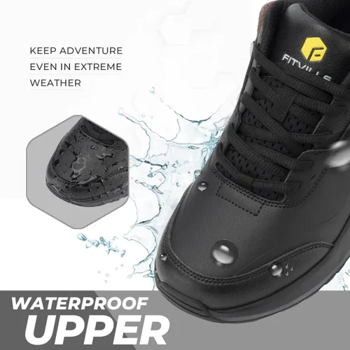 Vista 3 de FitVille Zapatos de senderismo extra anchos para hombre, zapatos para caminar al aire libre, zapatos de trabajo impermeables con puntera suave