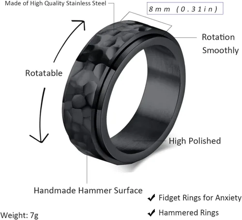 Vista 2 de Nanafast Anillos de ansiedad de acero de titanio de 0.236 in0.315 in para mujeres y hombres, anillos martillados de moda, anillos geniales