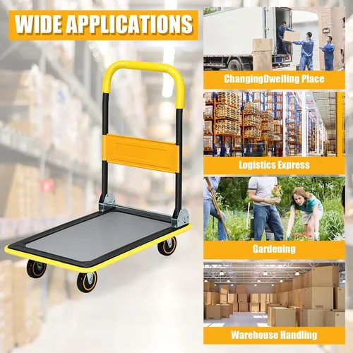 Vista 6 de Goplus Carrito de plataforma plegable, carrito de plataforma de mano con ruedas de 330 libras, carrito de mano para carga, amarillo