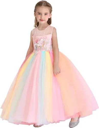 Vista 25 de REXREII Vestido de tul sin mangas para fiesta de unicornio para niñas, disfraz de carnaval, princesa, cumpleaños, Navidad, vestido largo