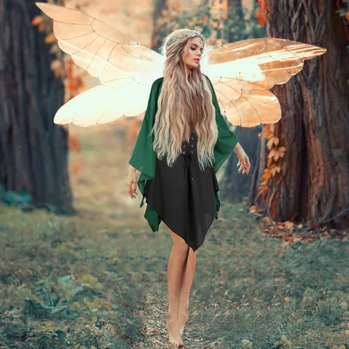Vista 5 de Haysandy 4 piezas de disfraz de elfo para mujer, vestido irlandés tradicional renacentista, orejas de hada para Halloween, cosplay